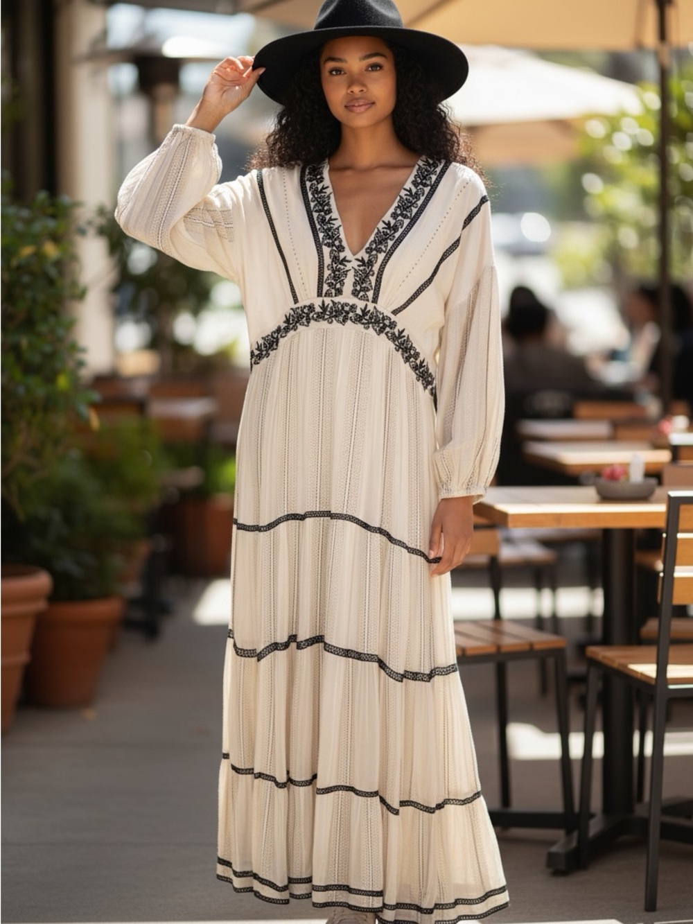 NWT ANTHROPOLOGY VERB by Pallavi Singhee Metallic Stripe Embroidered Maxi Dress
